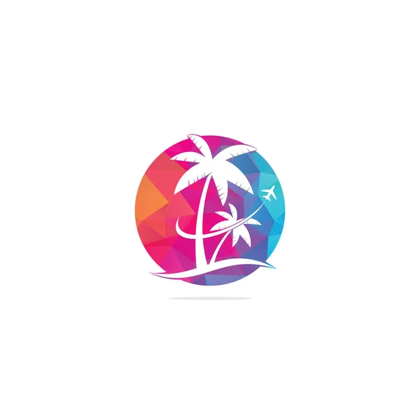 ビーチ旅行のロゴのアイコンデザイン 旅行ロゴテンプレート ヤシの木海の波のロゴのテンプレートベクトル — ストックベクタ