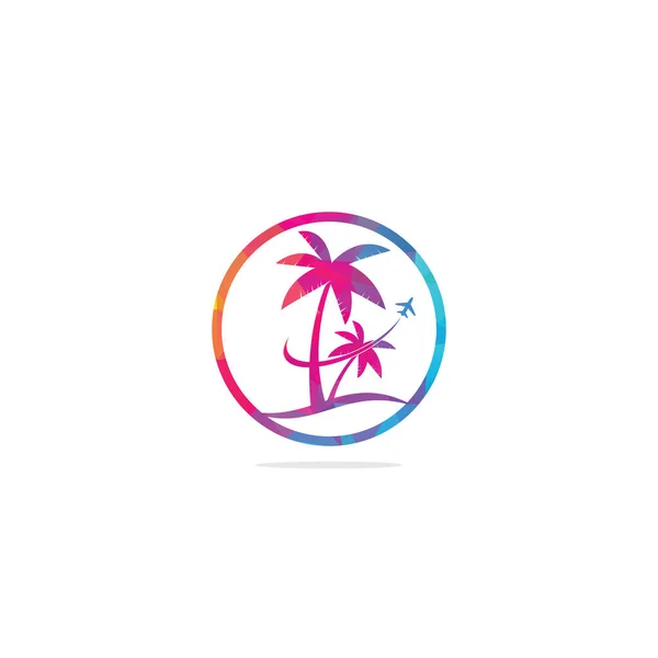 Strand Reizen Logo Pictogram Ontwerp Reislogo Sjabloon Palm Tree Met — Stockvector