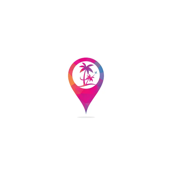 Παραλία Χάρτη Ταξίδι Pin Σχήμα Έννοια Λογότυπο Εικονίδιο Σχεδιασμό Πρότυπο — Διανυσματικό Αρχείο