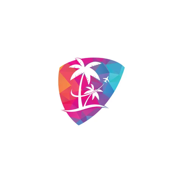 Diseño Del Icono Del Logotipo Del Concepto Escudo Viaje Playa — Vector de stock