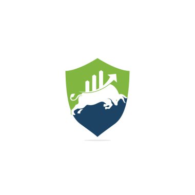 Finansal boğa kalkanı şekilli konsept logo tasarımı. Ticaret Boğa Haritası, finans logosu. Ekonomi finans grafiği bar işletme verimlilik logosu simgesi.