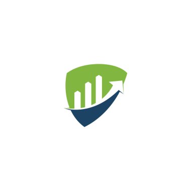 Business Finance Shield şekilli logo şablon ikon tasarımı. Finans logosu. Ekonomi finans grafiği bar işletme verimlilik logosu simgesi.