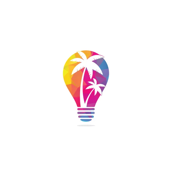 Дизайн Логотипу Тропічного Пляжу Пальмового Дерева Концепція Лампочки Пальмового Дерева — стоковий вектор