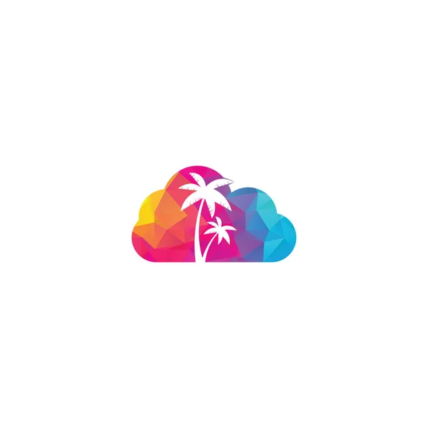 Tropisk Strand Och Palm Träd Logotyp Design Palm Träd Moln — Stock vektor