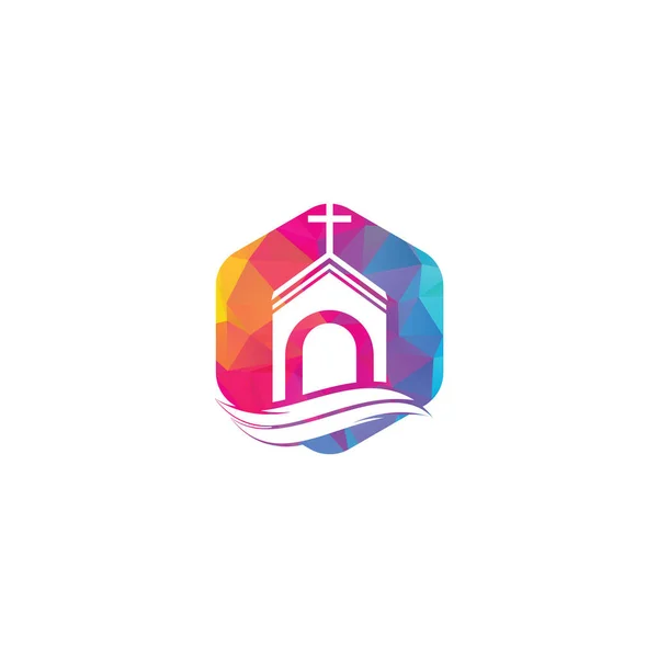 Design Kyrkobyggnaden Mall Logotyp För Kyrkor Och Kristna Korskyrka Byggnad — Stock vektor