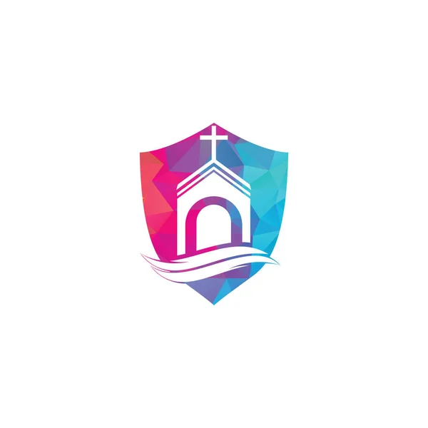 Biserica Clădire Scut Forma Concept Logo Design Logo Șablon Pentru — Vector de stoc
