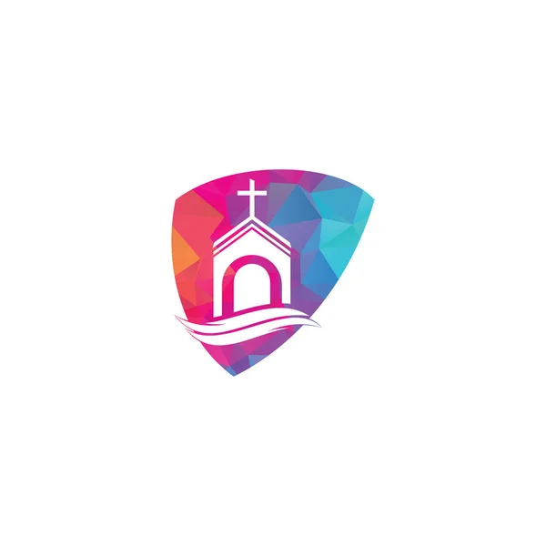 Iglesia Edificio Escudo Forma Concepto Logotipo Diseño Logo Plantilla Para — Vector de stock