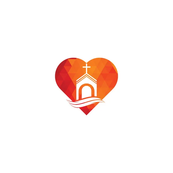 Biserica Construirea Inima Forma Concept Logo Design Logo Șablon Pentru — Vector de stoc