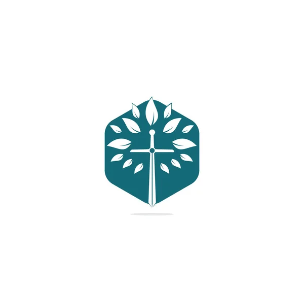 Λογότυπο Εκκλησίας Χριστιανική Εκκλησία Σταυρό Δέντρο Προσευχή Λογότυπο Christian Sword — Διανυσματικό Αρχείο