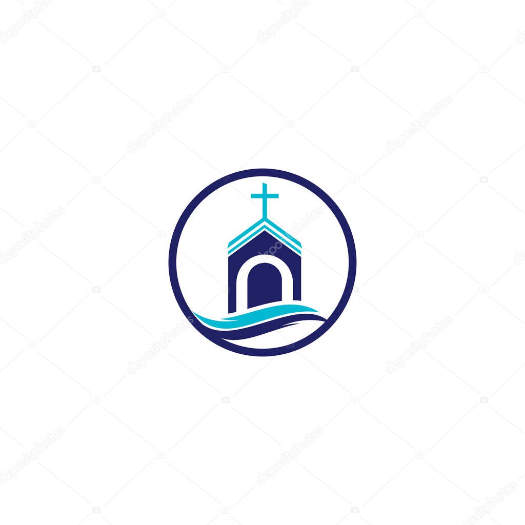 Church building logo design. Template logo for churches and Christian. Cross church building logo.