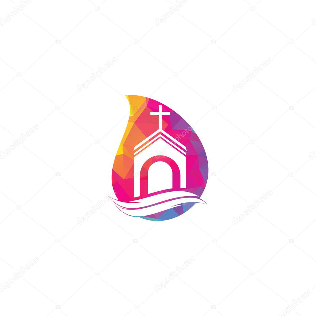 Church building drop shape concept logo design. Template logo for churches and Christian. Cross church building logo.