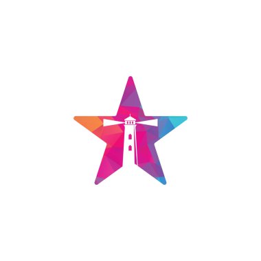 Deniz feneri yıldız şekli konsept vektör logosu tasarımı. Deniz feneri simgesi logo tasarım vektör şablonu çizimi.