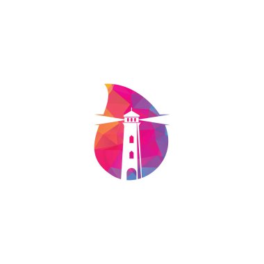 Deniz feneri damla şekli konsept vektör logosu tasarımı. Deniz feneri simgesi logo tasarım vektör şablonu çizimi.