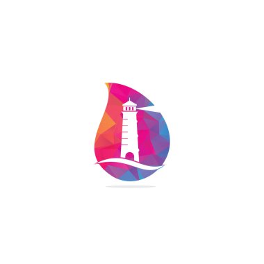 Deniz feneri damla şekli konsept vektör logosu tasarımı. Dalgalar Deniz feneri simgesi logo tasarım vektör şablonu çizimi.