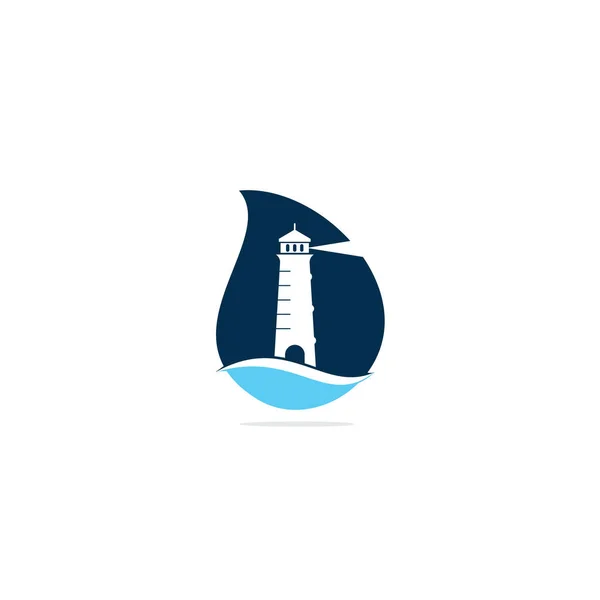 Lighthouse Drop Design Logotipo Conceito Forma Vetor Ondas Ícone Farol — Vetor de Stock