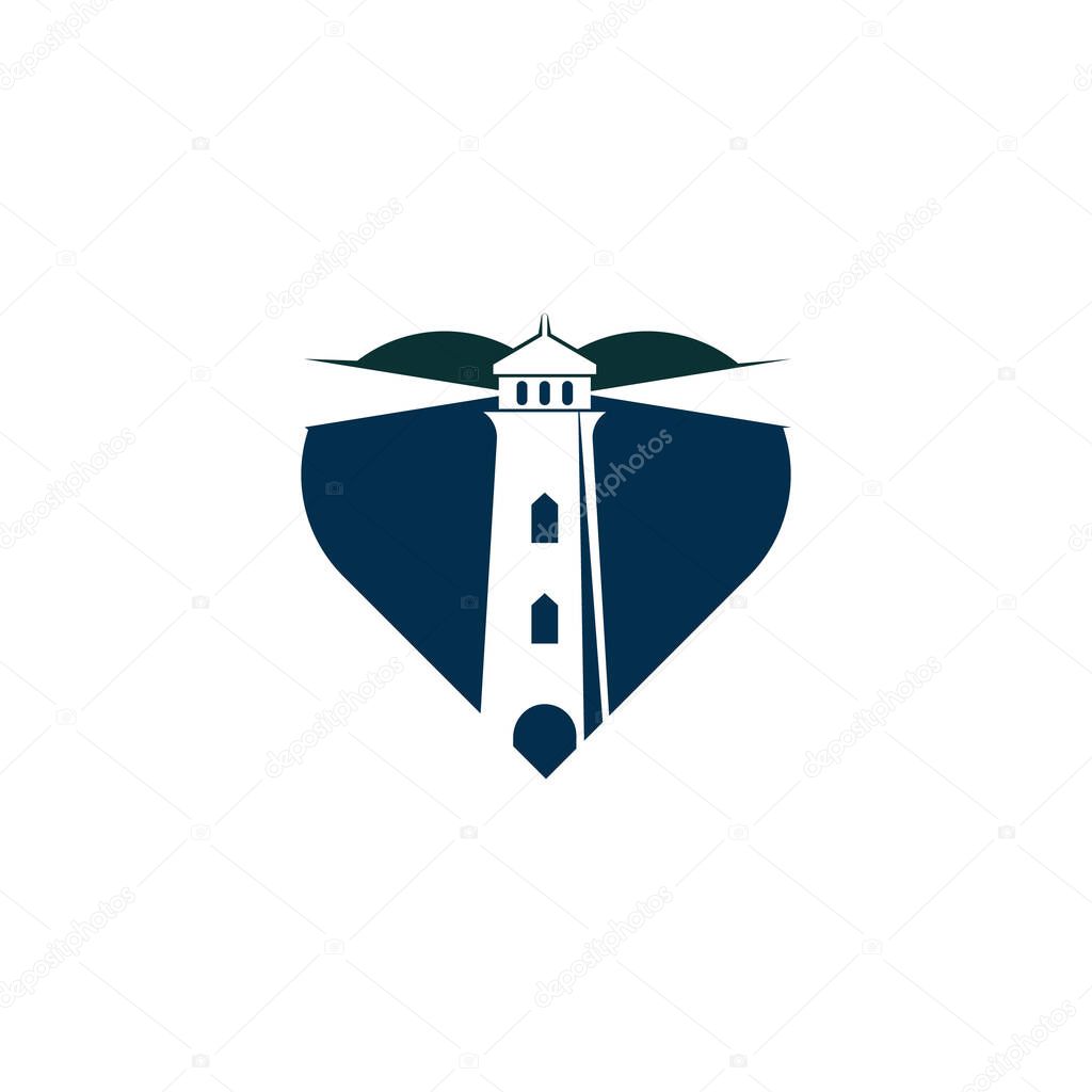 Lighthouse heart shape concept vector logo design. Lighthouse icon logo design vector template illustration.
