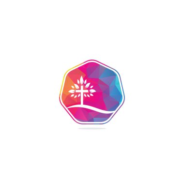Ağaç dini haç sembolü vektör tasarımı. Çapraz ağaç logosu. Ağaç kilisesi logosu