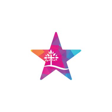 Ağaç dini haç sembolü vektör tasarımı. Çapraz ağaç yıldız şekilli konsept logo tasarımı.