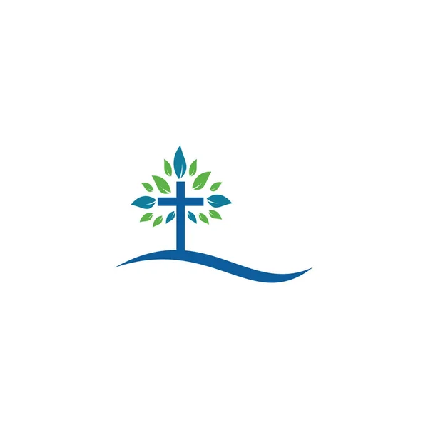 Tree Religious Cross Symbol Icon Vector Design Cross Tree Logo — Stock Vector