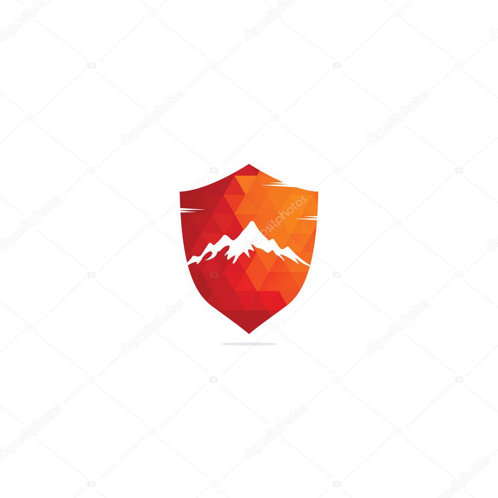 Mountain shield shape concept Logo Template Vector Illustrator.