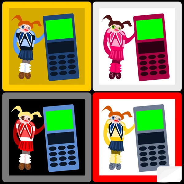 Dziewczyna i telefon komórkowy naklejki — Wektor stockowy