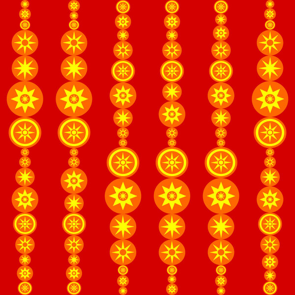 Retro red orange yellow tile with stylized suns