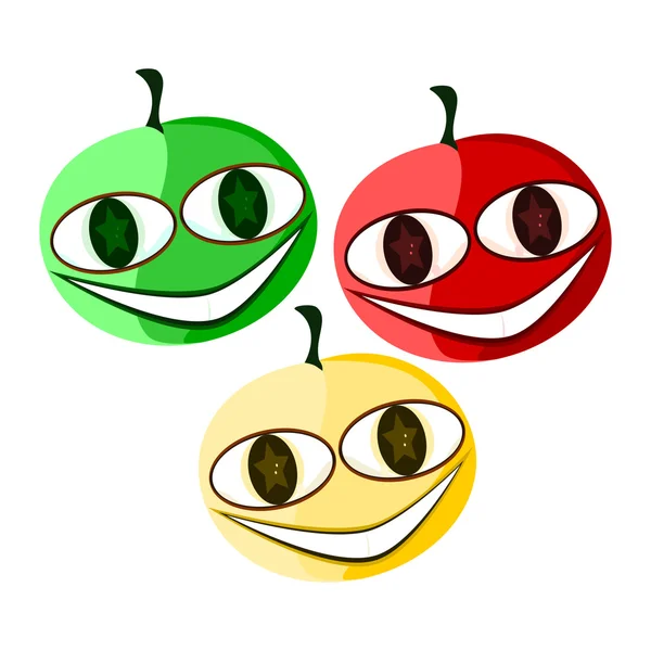 Tres tomates sonrientes — Vector de stock