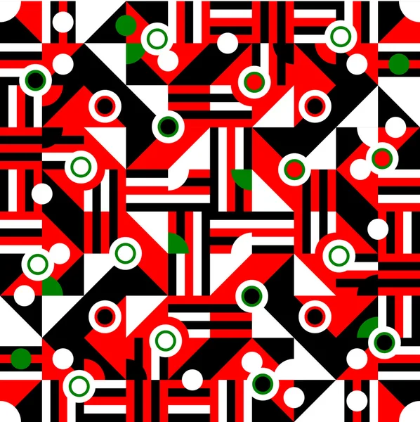 Red black white green cubist bauhaus style tileable background — Stock Vector