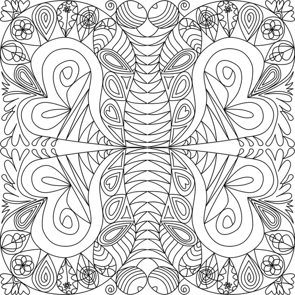 Mariposa estilizada blanca negra en estilo zentangle — Vector de stock