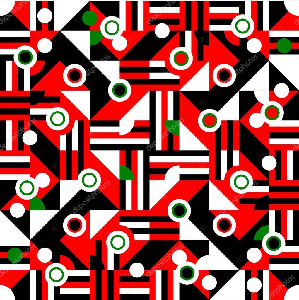 Red black white green cubist bauhaus style tileable background