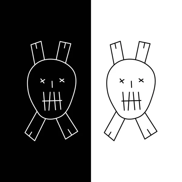 Desenho Crânio Linear Com Ossos Cruzados Com Negativo Versão Imagem —  Vetores de Stock
