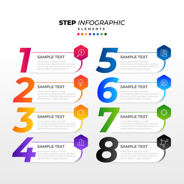 Modern business infographic banner design. 8 Option step timelin