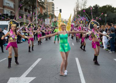 Cartagena, Murcia bölgesi, İspanya, Şubat 9, 2017.This geleneksel karnaval karnaval Great Wall geçit 30 Ocak Şubat 9 oldu. Karnaval Cartagena 1993 yılından bu yana düzenlenen.