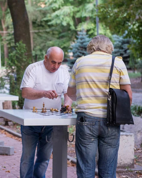 People Play Chess Park Dnipro Ukraine July 2019 — Stok fotoğraf