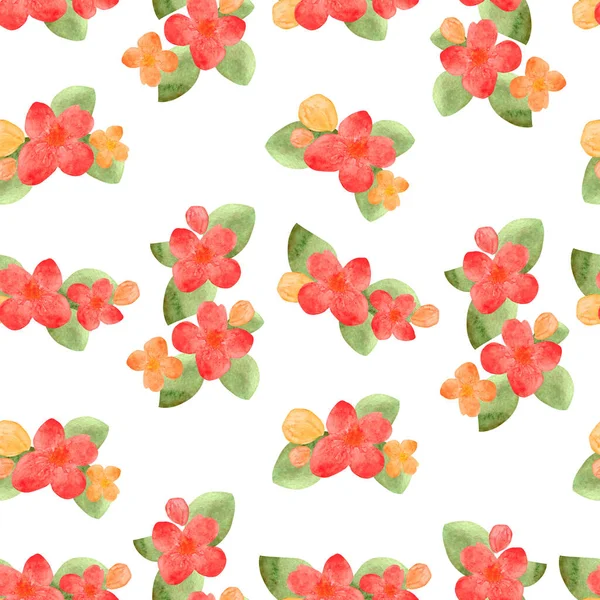 Watercolor Seamless Pattern Abstract Red Flowers White Background Vintage Summer — Stock Photo, Image