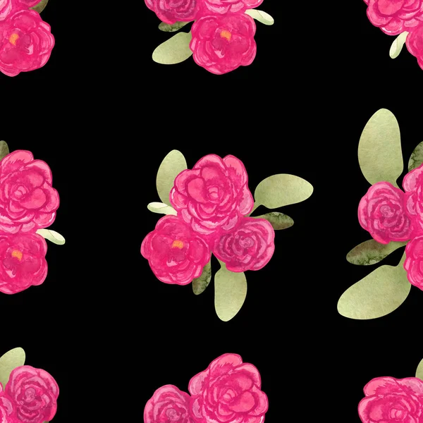 Patrón Sin Costuras Acuarela Con Flores Sakura Frambuesa Terciopelo Sobre —  Fotos de Stock