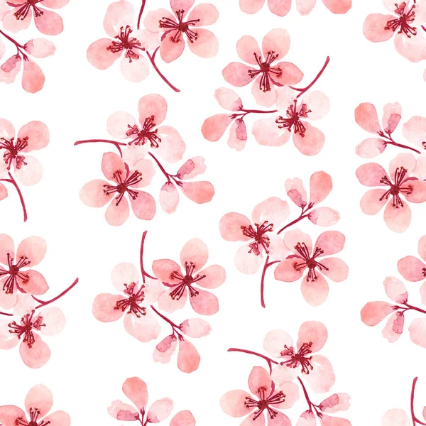 Patrón Sin Costuras Acuarela Con Flores Almendras Rosadas Sobre Fondo —  Fotos de Stock