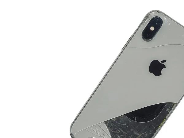 Shanghai China May 2020 Damaged Dual Camera Iphone Front White — Stock Photo, Image