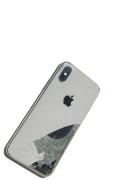 Shanghai China May 2020 Damaged Dual Camera Iphone Front White — Stock Photo, Image