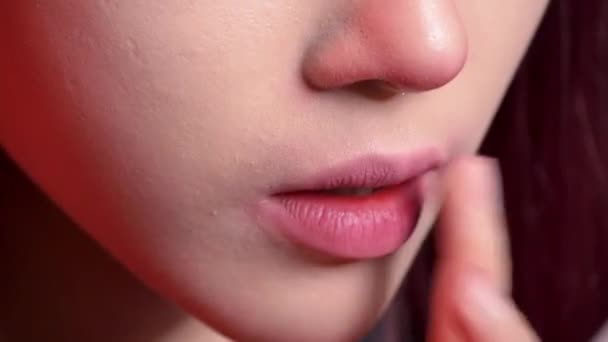 Profesional Maquillaje Artista Hace Maquillaje Labios Chica Coreana Mujer Asiática — Vídeos de Stock