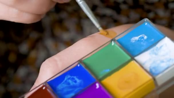 Makeup Artist Mixing Colors Her Art Make Palette Mix Colors — Stock Video