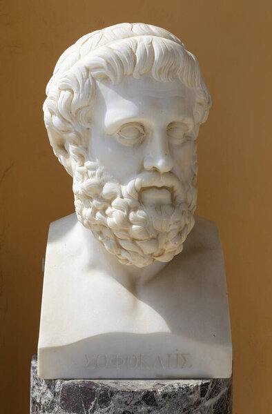 Marble bust of Sofoklis in Achilleion Palace, Gastouri, Corfu, Greece