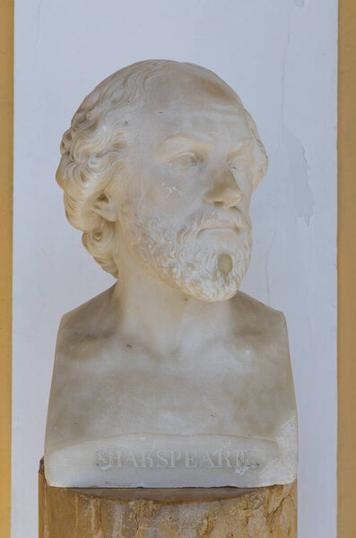 Marble bust of William Shakespeare in Achilleion Palace, Gastouri, Corfu, Greece
