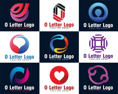 O harfi logosu ve vektör grafik elementi. İlk harf O veya 0 numaralı logo dizayn şablonu.