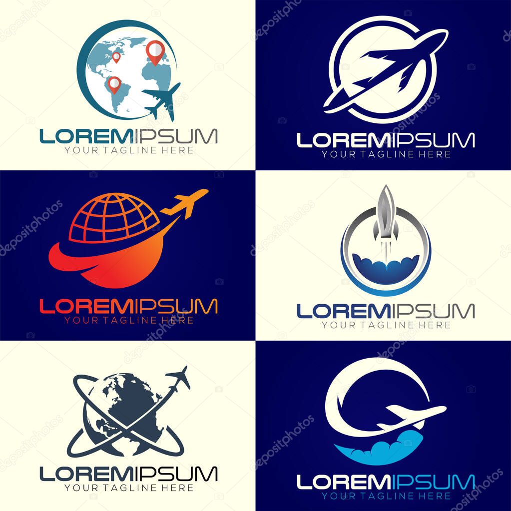 Airplane sign icon. Travel trip round the world symbol. Travel agency vector logo template. Holiday logo template.