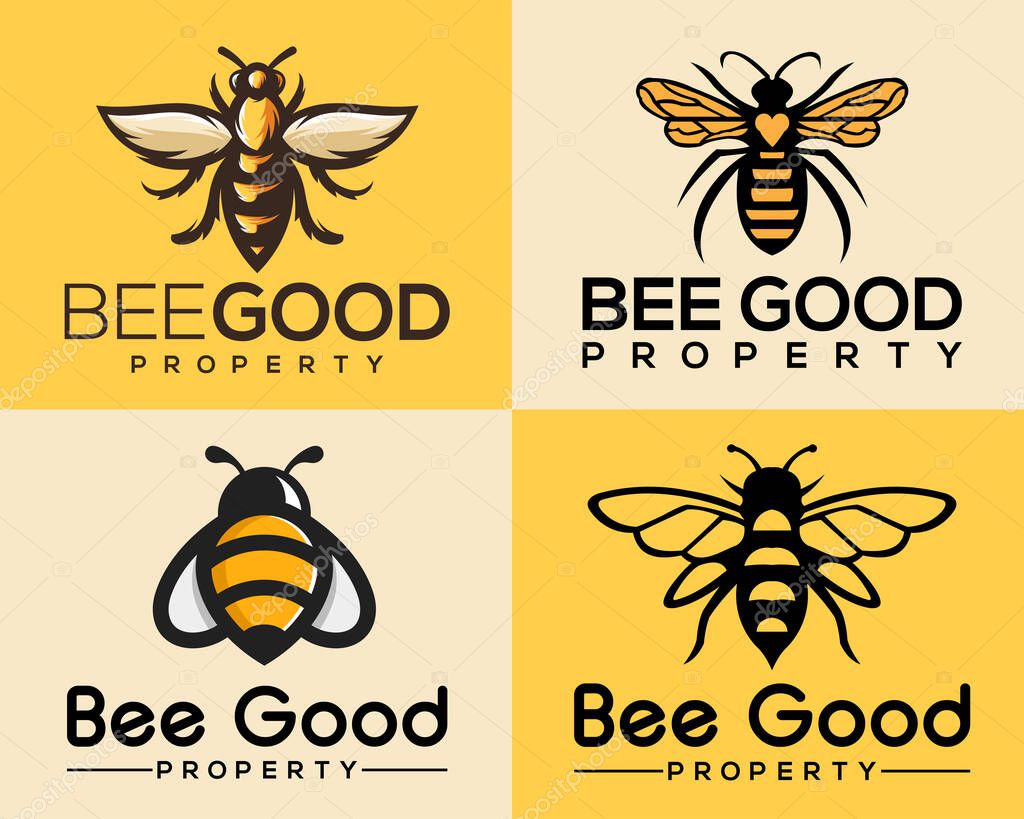 Bee logo line art vector in black color vintage illustration design. Honey bee icon graphic abstract template.