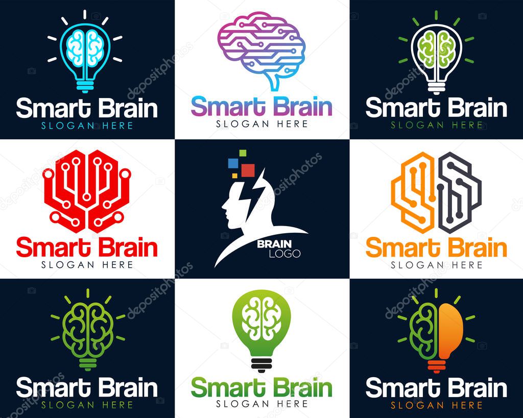 Brain connection logo design. digital brain logo template. Brain bulb logo vector design template. Think Brain Mind Logo design vector template.