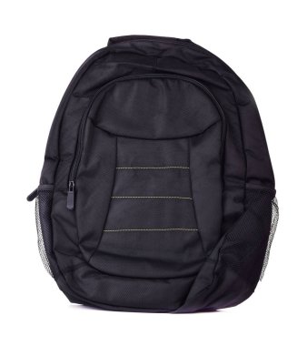 Siyah sırt çantası beyaz arkaplanda izole edildi