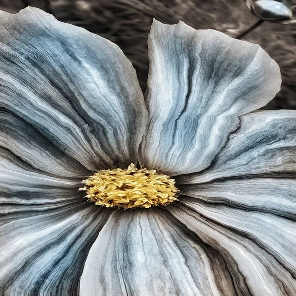 Rysunek abstrakcyjnego niebieskiego kwiatu z żółtym środkiem — Zdjęcie stockowe