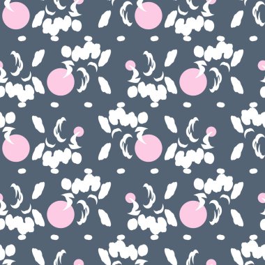 Kusursuz desenli pembe benekli ve gri arka planda beyaz benekli..